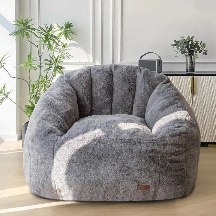 Summer Vibe Deals Giant Bean Bag Chair, Oversized Shell-Shaped Faux Fur Bean Bag Couch with Filler, Stuffed Large Floor Accent Sofa for Gaming, Reading, Relaxing for Adults and Kids