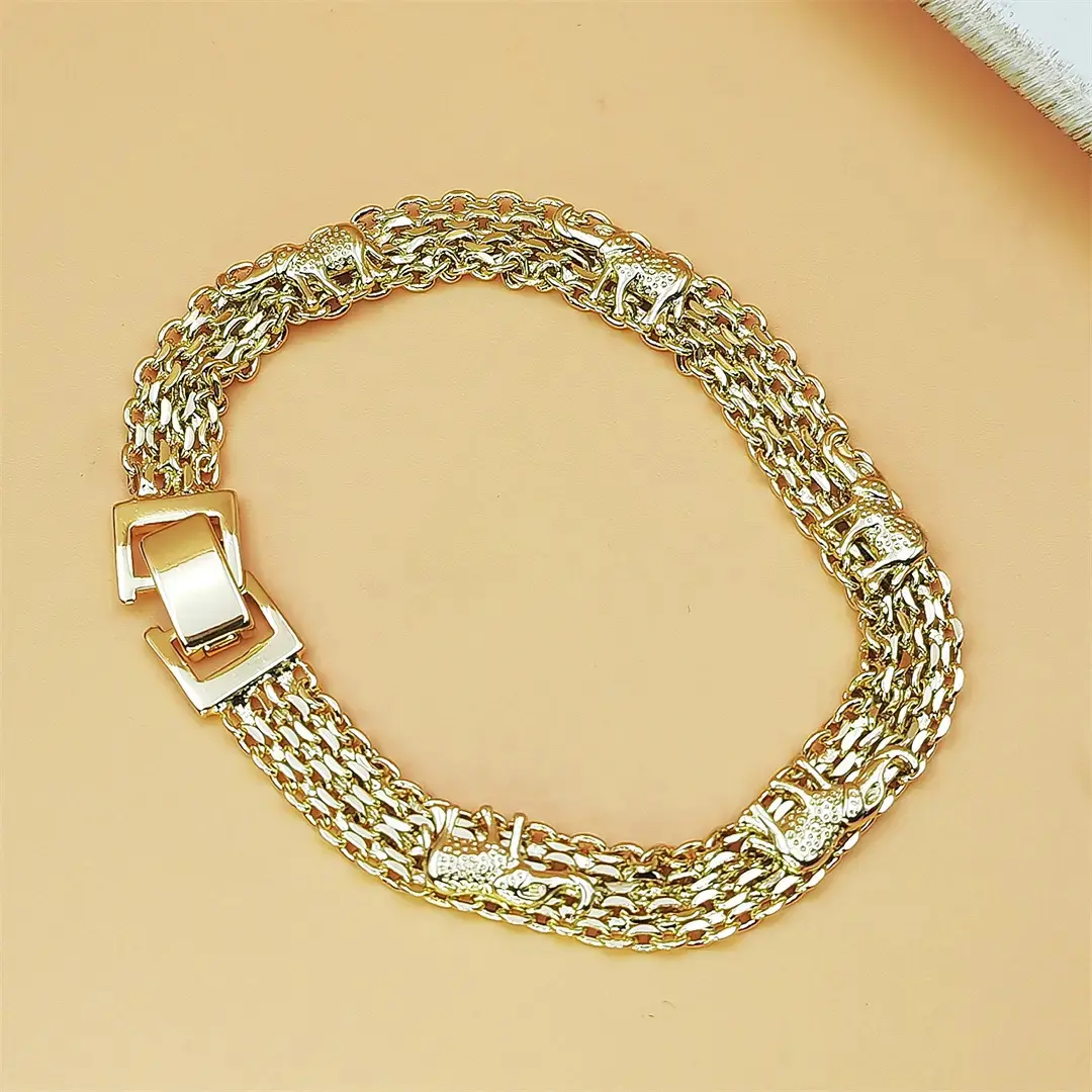 Women's Lucky Elephant Gold Plated Band Sports Wristband, Triple Woven Cuban Link Bangle With Secure Square Buckle, Hypoallergenic Tarnish Resistant Good Luck Charm Jewelry For Daily Wear Birthday Christmas Bestie Gift,Beach vacation,Summervibes