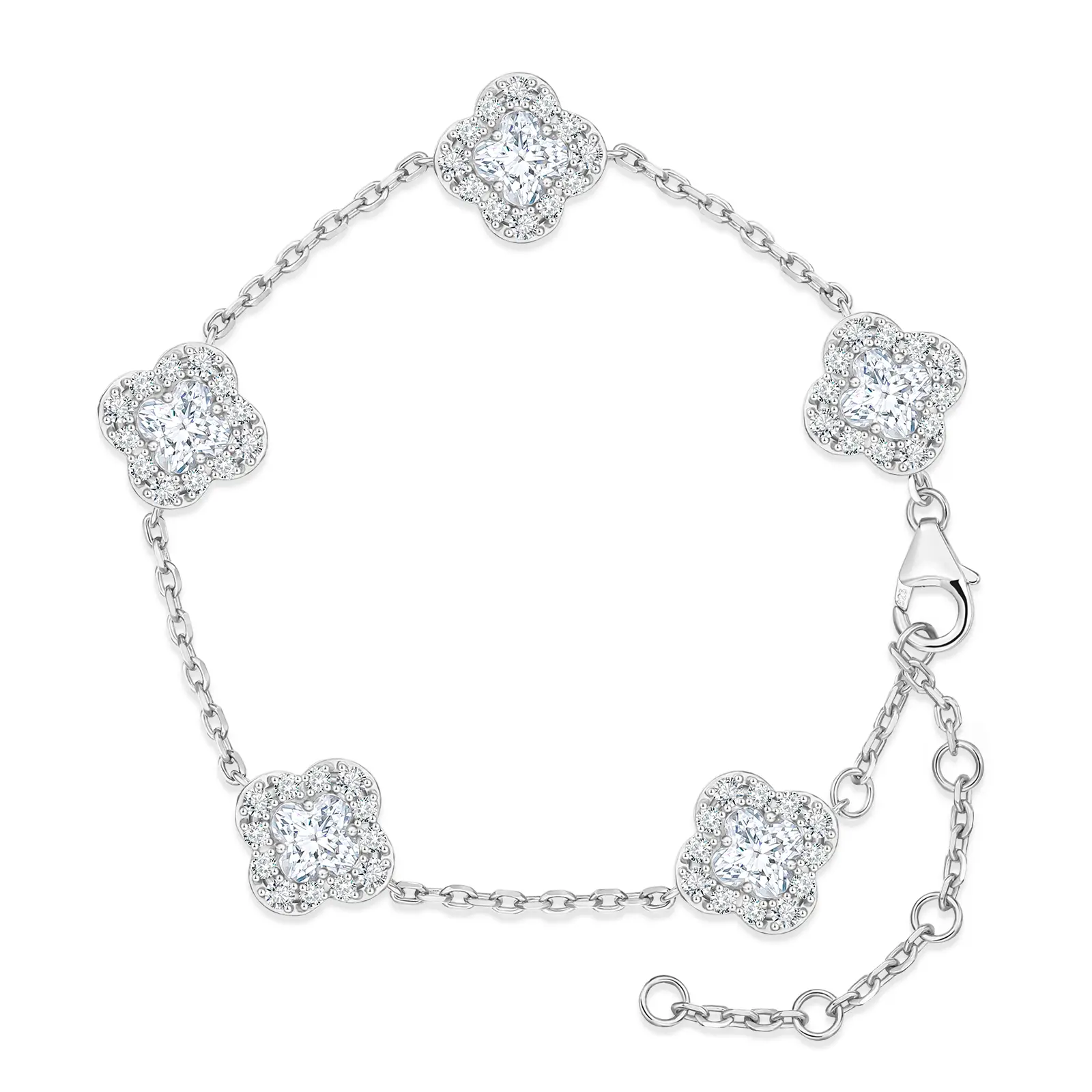 UCCIYO S925 Sterling Silver 4-Leaf Clover Lab-Created Moissanite Bracelet, Casual Artificial Gemstone Bracelets & Anklets for Adults, All Seasons, 3 Months Warranty【#B455】