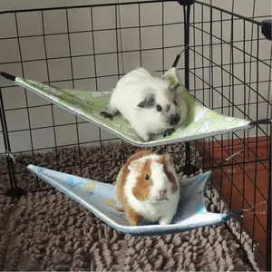 1pc double-sided cartoon printed Ice Silk Breathable Triangle hammock Hamster Cage Habitat Guinea Flying Mouse Honey Possum Animal Four seasons universal hanging mattress Squirrel Hammock Nest Cool pet nest mat