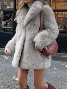 Women's Fall Winter Fashion Versatile European Style Long Sleeve Reversible Faux Fur Coat, Stylish and Comfortable Outerwear Jackets