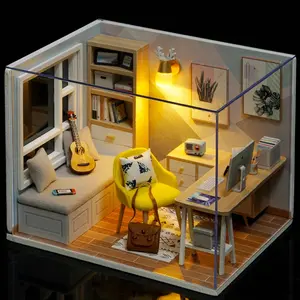 DIY Miniature Dollhouse Kit with Dust Cover, 3D Puzzle Building Model, Wooden Crafts Set, Creative Toy for Teens & Adults, Miniature Furniture