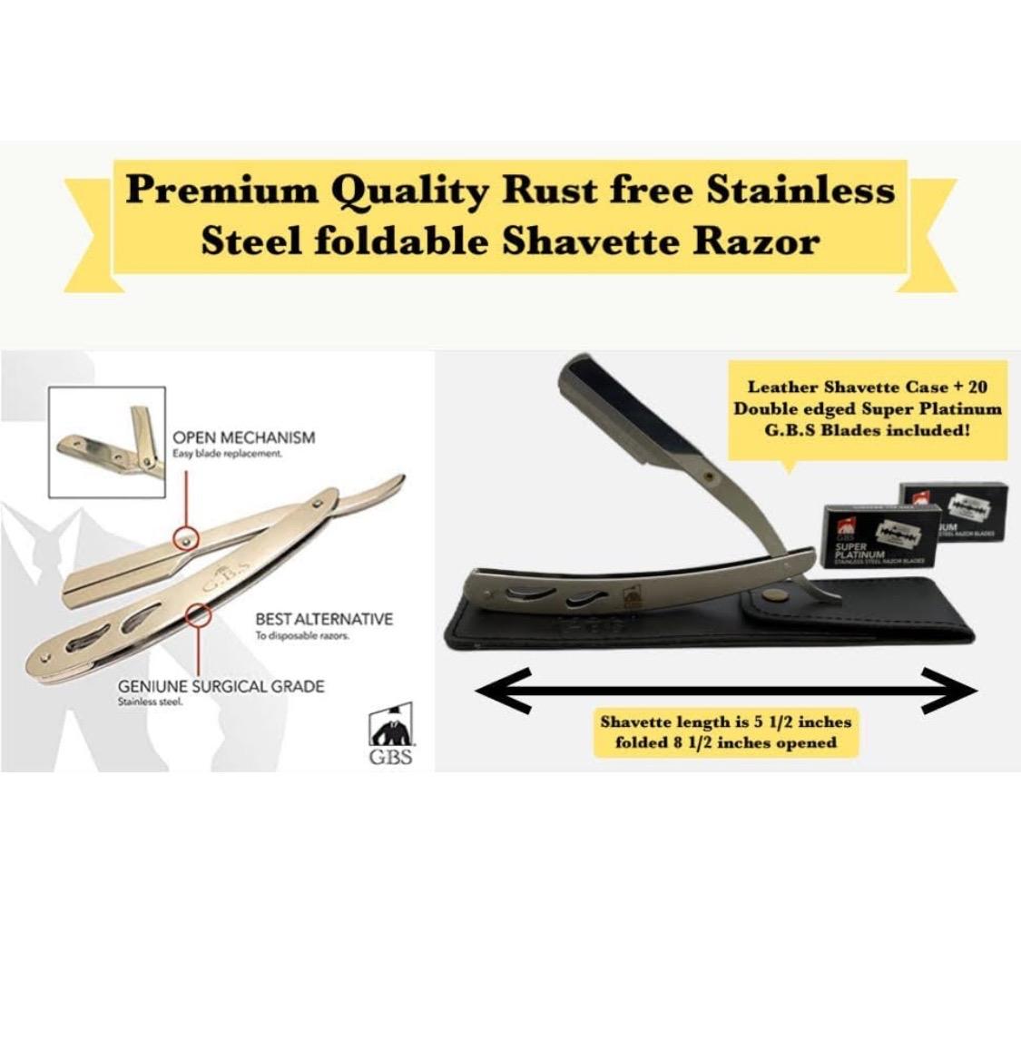 G.B.S Shavette Straight Razor Shaving Kit Wet Shave Grooming Set for Men beard Shaving Detailing Barber Razor, Shaving Brush Travel Toiletry Bag, Shave Soap, Bowl, Double Edge Razor Blades Gift set oil