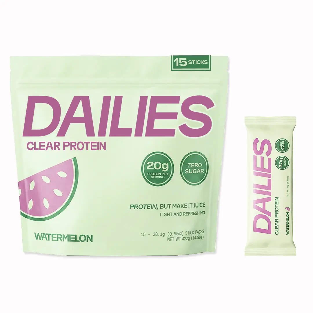 Dailies Clear Protein - 20g Premium Whey Isolate - Watermelon Flavor - 15 Stick Pack - 0g Sugar - 0g Lactose
