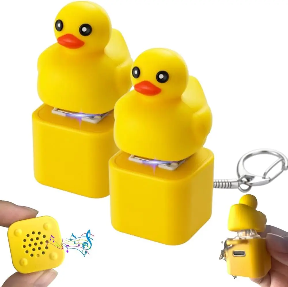 2 Pcs Rechargeable Frog & Duck Croaking Keychain with LED Light – Sound Button Fidget Toy Keyboard Clicker for Stress Relief, Portable Sensory Toy for Adults Office Travel Use