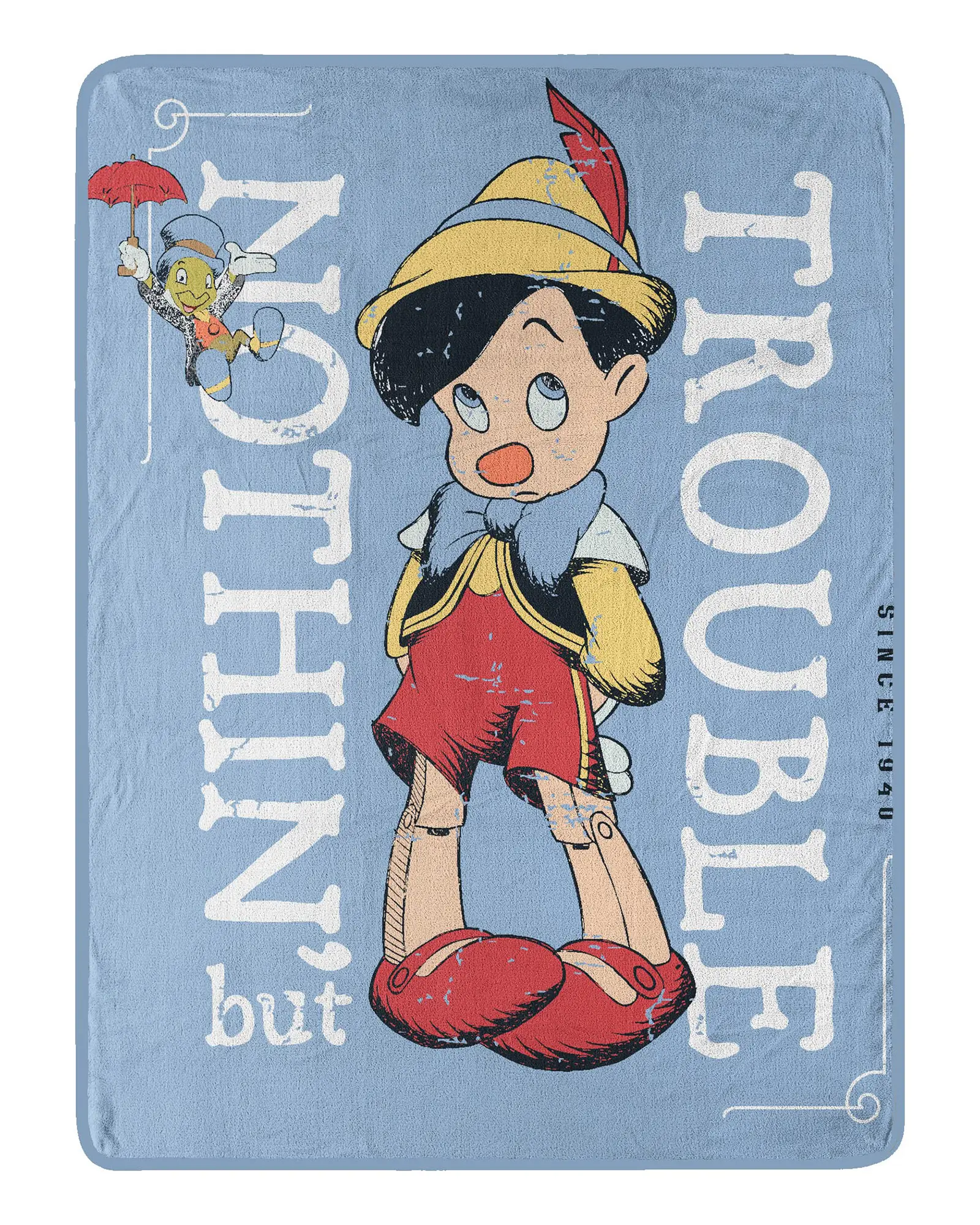 Northwest Disney Cartoon Pinocchio Print Micro Raschel Throw Blanket - Soft, 46" x 60", Trouble, Machine Washable