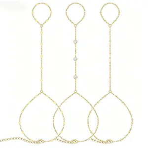 17KM 3Pcs New Dainty Stackable Ring Hand Chain, Adjustable 14K Gold-Plated Trendy Bracelets for gift