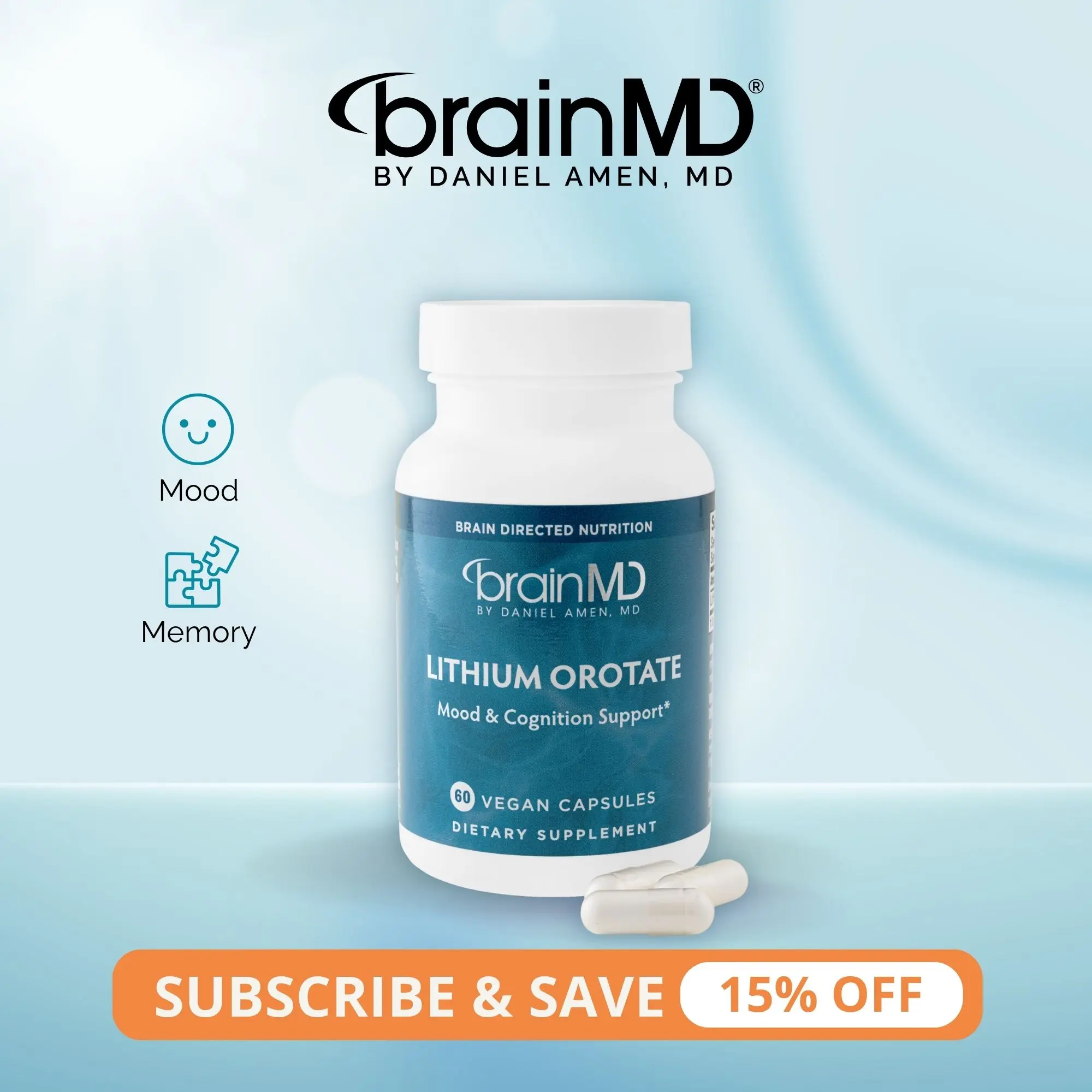 Lithium Orotate | BrainMD | 60 Capsules | Mood Balance & Emotional Wellness Support | Cognitive Clarity & Brain Health Support | Lithium