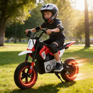 24V Electric KID'S Dirt Bike, Motorcycle for Teens 15+, 200W Hub Motor, 3–9 MPH Adjustable Speed, Rear Suspension, Pneumatic Tires, LED Lights, Bluetooth Music, Battery Power Display