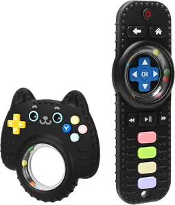 2 Pack Baby Rattles Teething Toy for Babies 3-6 Months, Teething Relief for Infant 6-24 Months, Silicone Teethers TV Remote Boys and Girls Sensory Toy