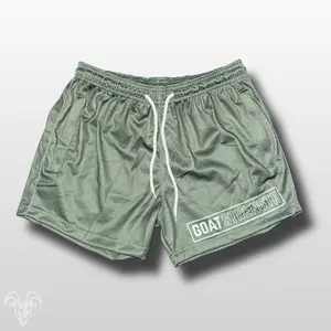 Goat Strength Olive Green Mesh Athletic Shorts – 5” Inseam with Zipper Pockets
