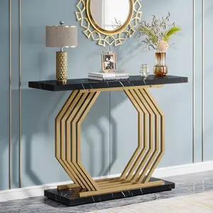 Tribesigns Faux Marble Console Table for Living Room, 40 Inch Gold Entryway Table with Geometric Metal Base