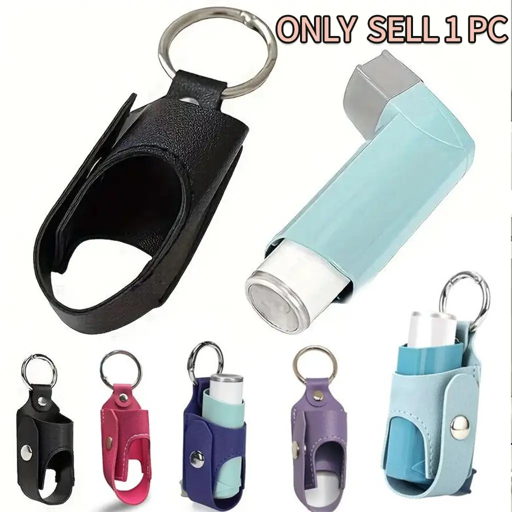 Asthma Inhaler Storage Box with Keychain, Leather Keychain, Portable Compact Design Adult Travel Work Inhaler Bag, Car Keychain Holder, Quick Access Nebulizer Case, Storage During Travel, Key Holders, Keychain Accessories