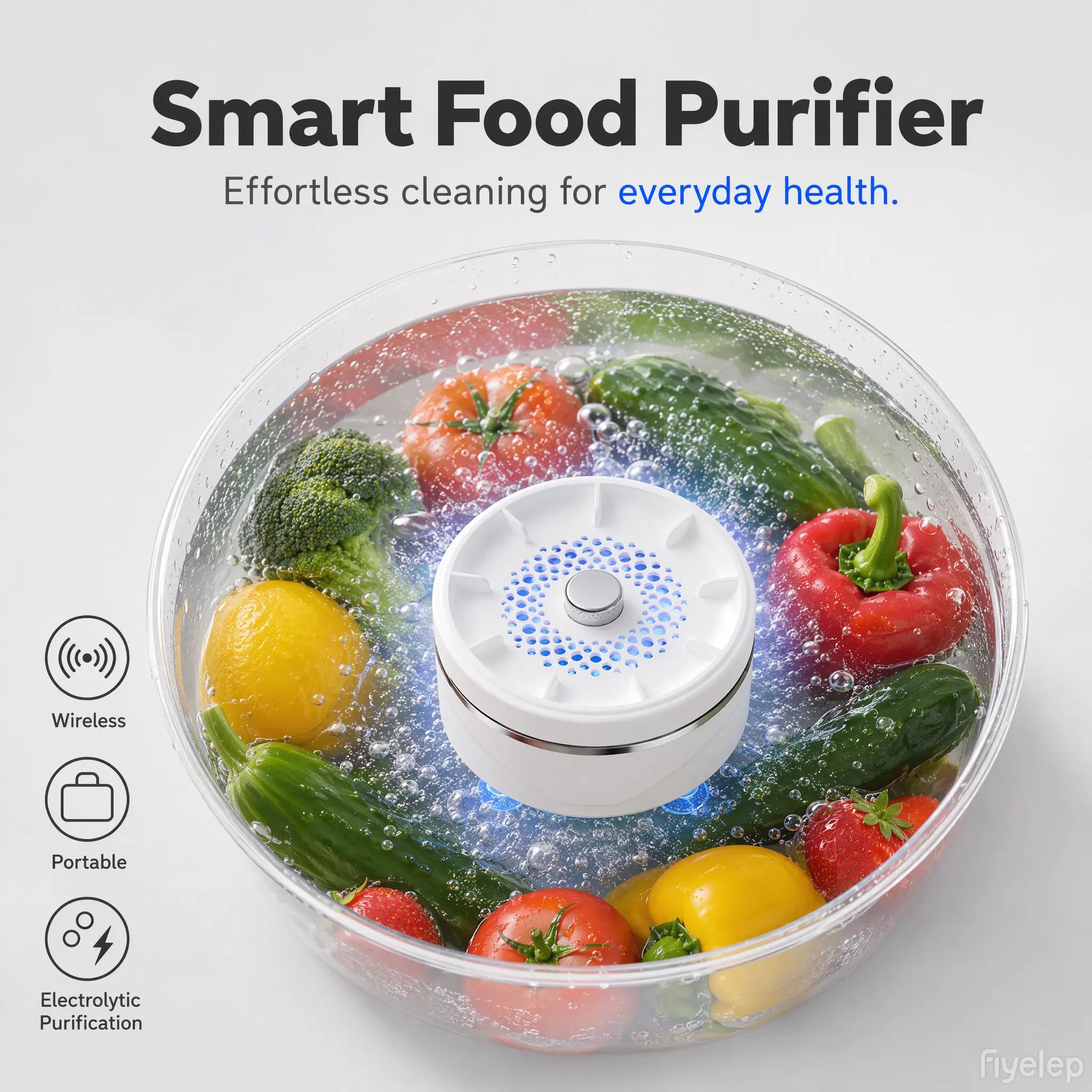 Minimalist 1-Touch Smart Fruit & Veg Wash Purifier Washer - Bag-Size Portable Reusable Kitchen Utensil, Food-Safe Pesticide Residue & Odor Removal, Deep Cleaning, Fresh in 1 Tap for Outdoor Camping & Healthy Living