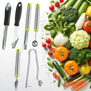 6-Pcs Stainless Steel Vegetable Corer Tool for Home Kitchen - Ideal for Cherry, Pear, Jujube, Zucchini, Pepper; Great Birthday Party Bag Gift for Cake Decorating Prep