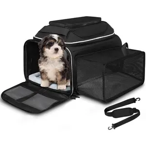 Side Expandable Pet Carrier 18x11x11 Inches, Soft-Sided Carrier for Small Cats and Dogs with Locking Safety Zippers and Anti-Scratch Mesh(Black)