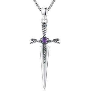 Thanches Sword Pendant 925 Sterling Sliver Necklace for Men Women Viking Religious Necklace Pendant Norse Gothic Protection Jewelry Gifts for Men Women Journey Gift