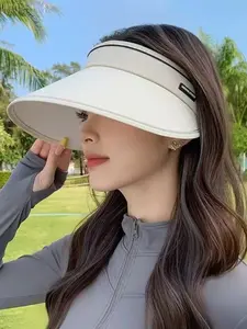 Women's Summer Ice Silk UV Protection Sun Hat, Foldable Cycling Cap, Casual Fitted Plain Design, Trendy Large Brim Shade Hat, Sports Outdoor Hats