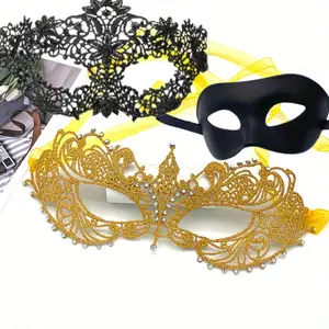 3 Packs Golden & Black Lace Couple Masks, Masquerade Masks Venetian for Halloween, Mardi Gras & Themed Parties