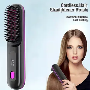 Chic Portable Hair Straightener Comb - USB Charging & 3D Stereo Teeth | Long-Lasting Styling & Multi-Gear Adjustment | Perfect Gift for Her