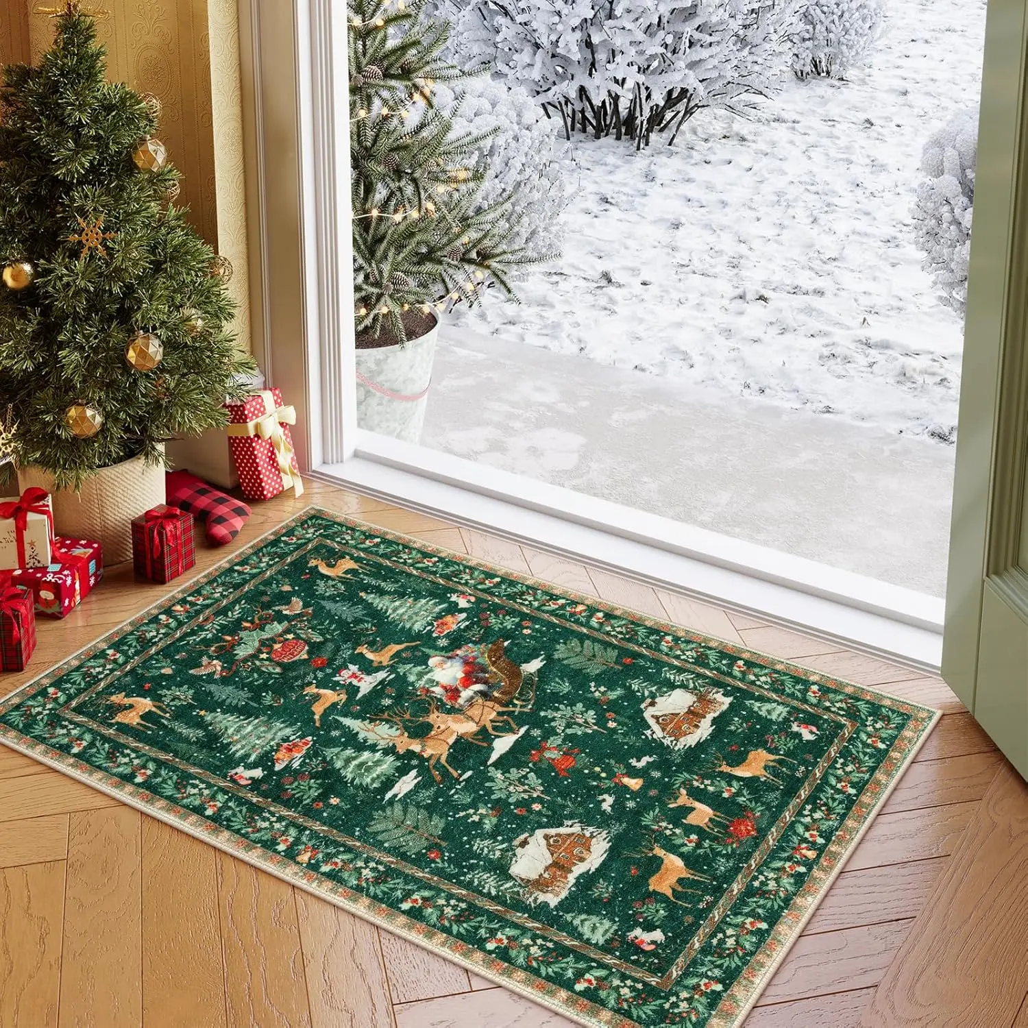 Christmas rug, entrance rug, Christmas decoration rug, Non Slip Washable Entryway Carpet Runner, soft area rug, Decorative rug, Polyester Fiber Rug, Christmas Gift, suitable for bathroom area, living room, bedroom, kitchen