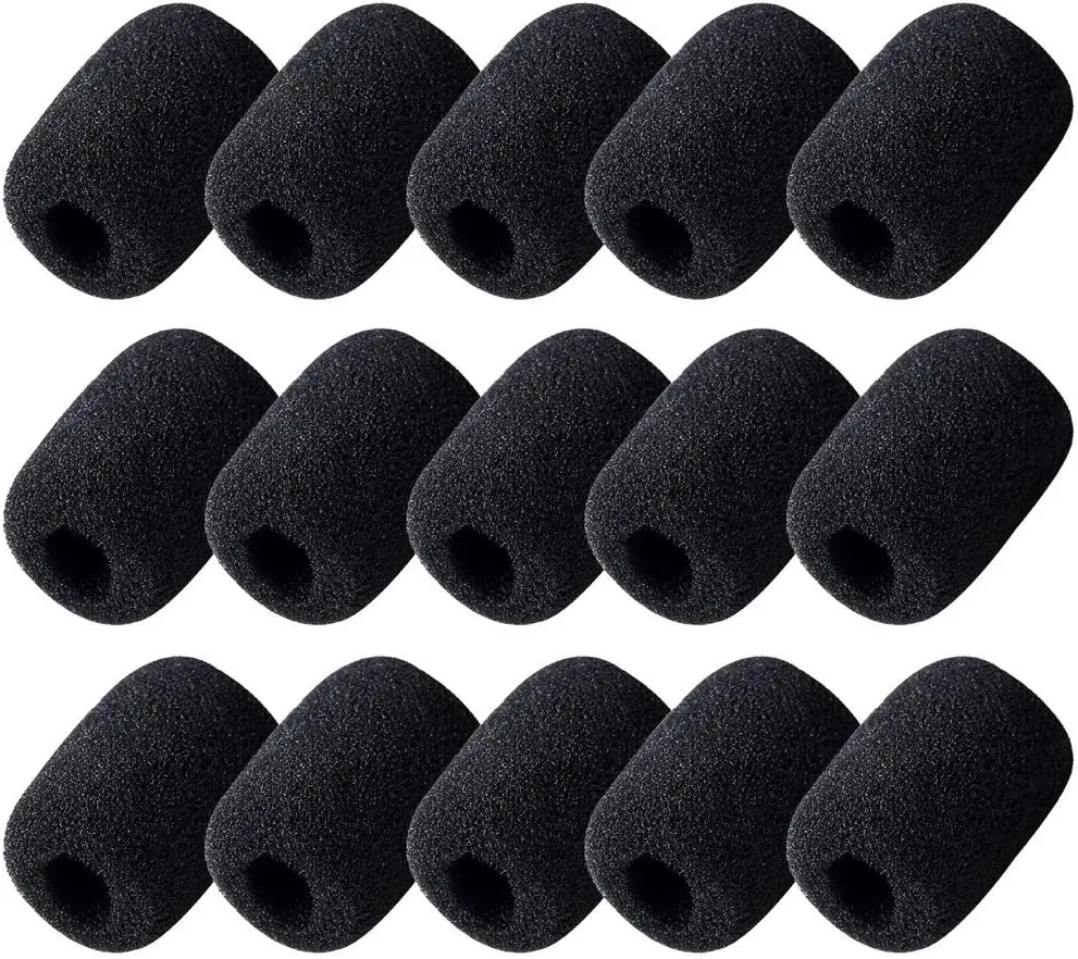 15 Pack Foam Microphone Windscreen, Lapel Headset Microphone Sponge Mini Foam Cover Shield Protection for Variety of Headset (Black)