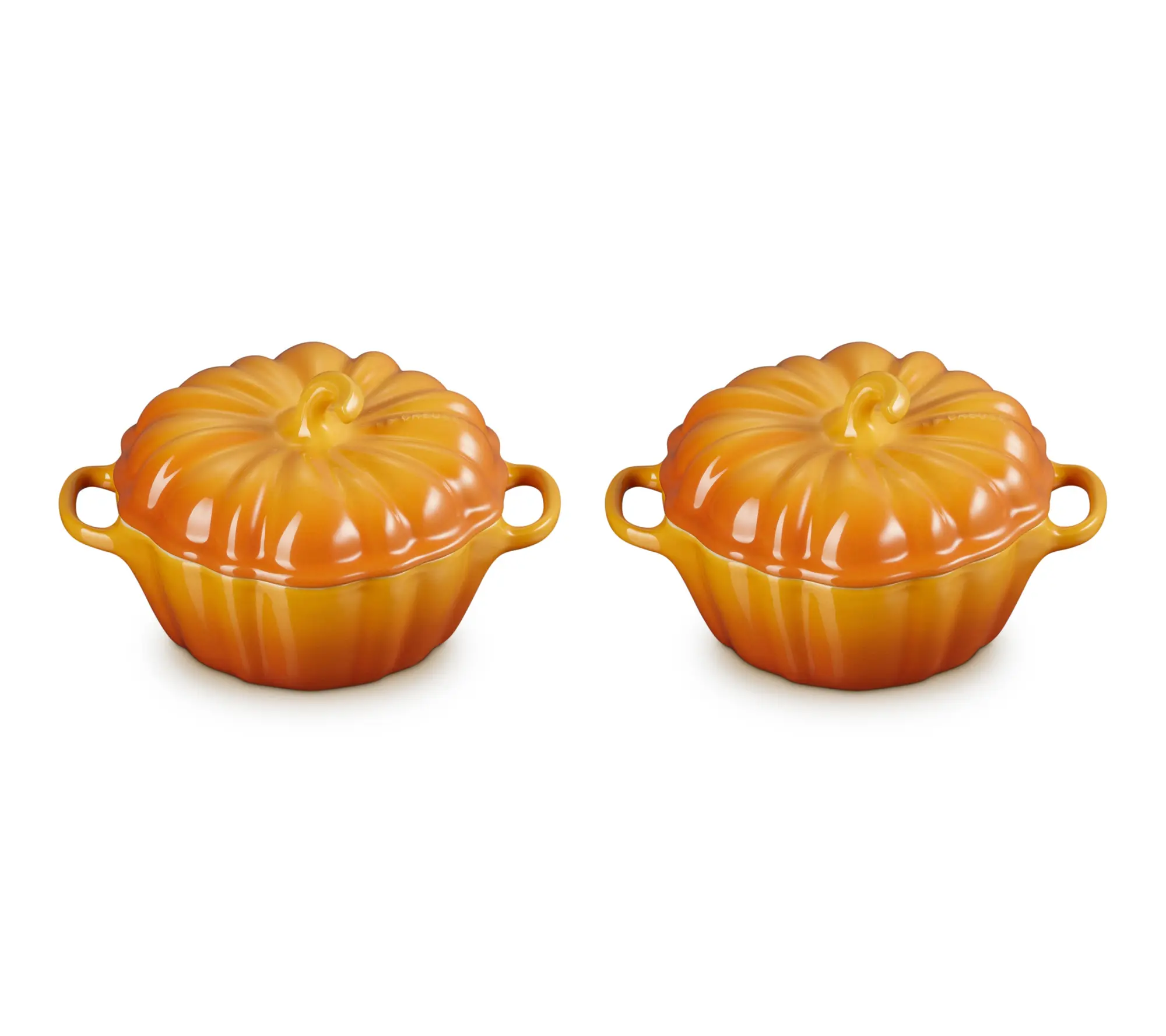 Le Creuset Set of (2) 12-oz Mini Pumpkin Cocottes Le Creuset Set of (2) 12-oz Mini Pumpkin Cocottes