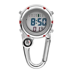 OIDEA Unisex Carabiner Clip Watch, Digital Sport Fob Watch with Built-in Compass and Alarm, 3ATM Water Resistance for Hiking & Camping, Built-In Functional Compass