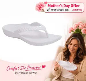 Aetrex Vicki Braided Thong Sandal - White Gloss | Summervibes | Built in Arch Support Sandals for Foot Pain Relief & All-Day Comfort | Lightweight Walking Flip Flops