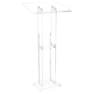 fathersdaygift VEVOR Podium Stand, 50-Inch Acrylic Lectern, Portable Laptop Desk with Wide Reading Surface and Storage Shelf, Book Stopper, Floor-Standing, for Classroom, Wedding, Conference, Lecture and Concert