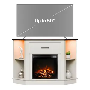 【DealsForYouDays】VEVOR Fireplace TV Stand, Farmhouse Fireplace TV Stand for TVs up to 50 inch, Farmhouse Entertainment Center with 18 inch Fireplace & LED Lights, Electric Fireplaces with Storage Drawers & Cabinets