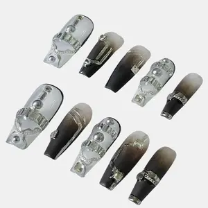 S57 Retro style all-in-one stick drill with long removable press nails Multicolor.handmade press-on nail.french tip nail party press