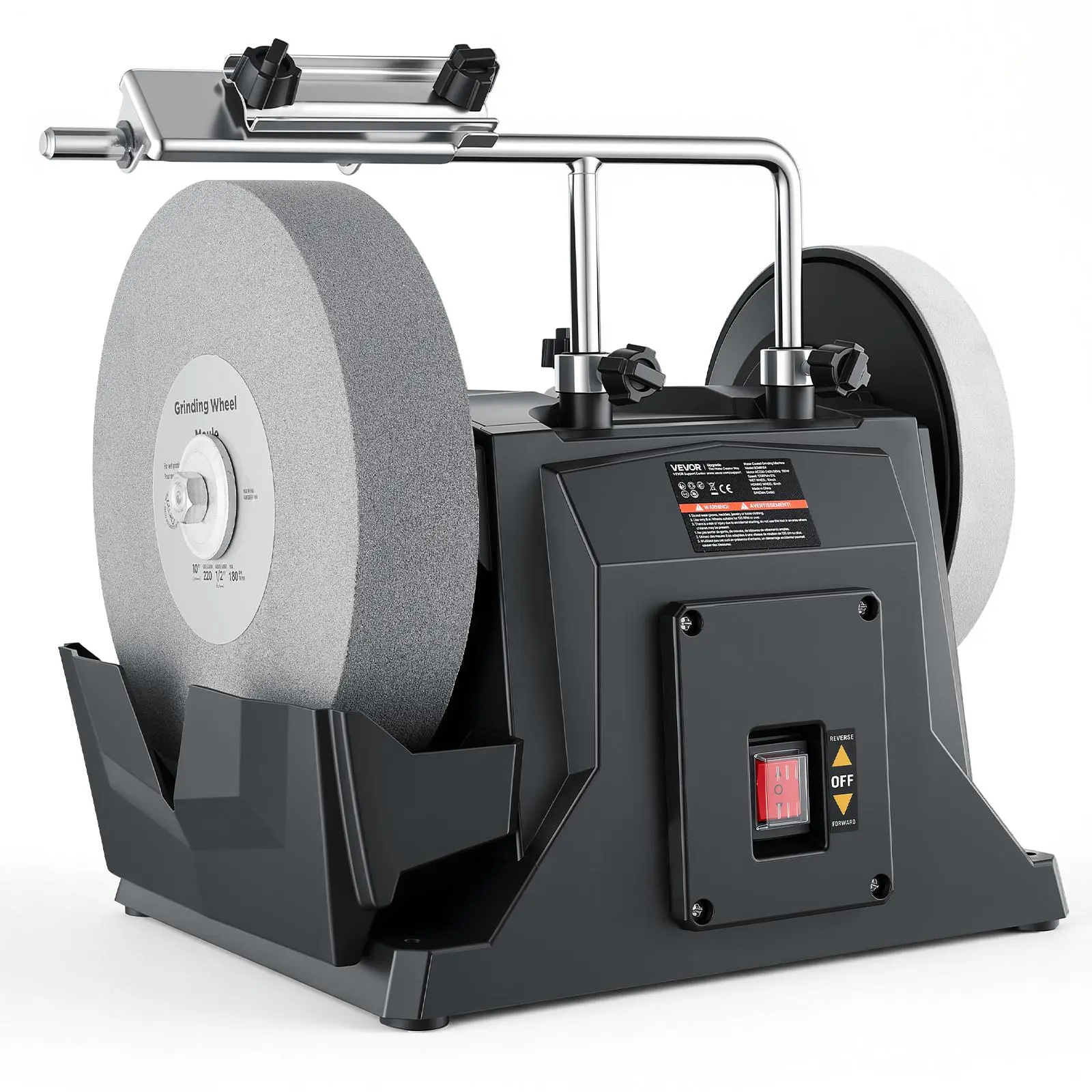VEVOR Water-Cooled Grinding Sharpener, 1.6A 145RPM Wet/Dry Stone Grinder, 10" Wet Grinding Wheel, 8" Leather Stropping Wheel, Water-Cooling Tray, 120V for Knives & Chisels,toolupgrade