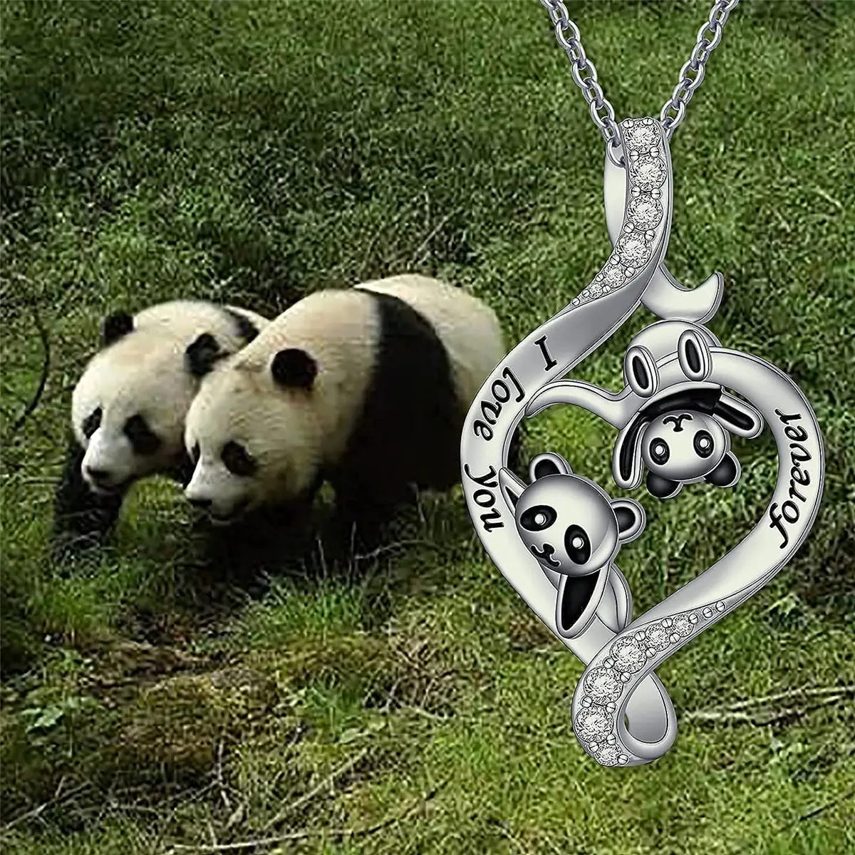 Mother & Baby Panda Infinite Loop Alloy Pendant Necklace with Stainless Steel Short Chain - Cute Animal Chain Jewelry, Symbol of Eternal Family Bond, Perfect Gift for Women (Birthday, Mother's Day), Stainless Steel Chain, Chain Jewelry Necklaces