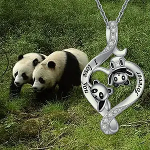 Exquisite Mother & Baby Panda Infinity Loop Alloy Pendant Necklace - Creative Cute Symbol of Eternal Love & Family Bond, Perfect Jewelry Gift for Women/Moms/Kids (Birthday, Mother's Day, Christmas