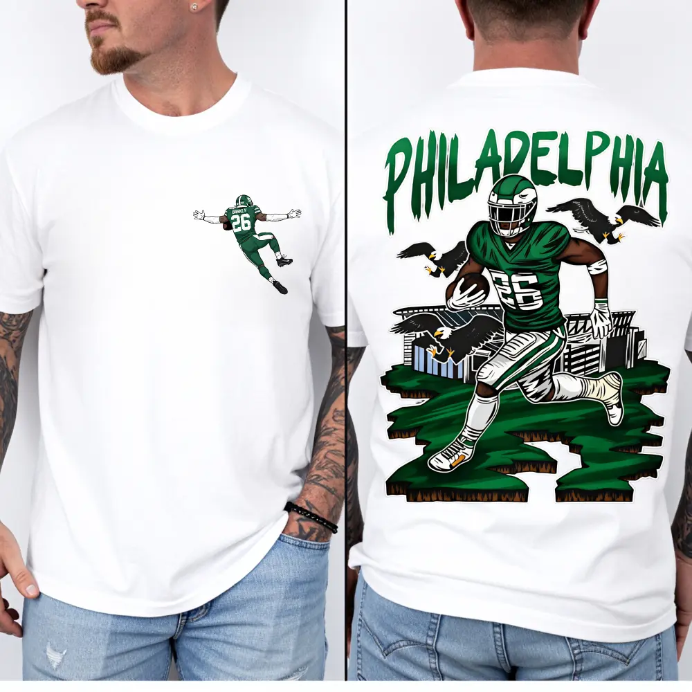Philadelphia T-shirt, Philadelphia Fan T-shirt, Philly Sports Gifts, Saquon Barkley Backwards Hurdle T-shirt Eagle Mascot T-shirt, Philly Gift