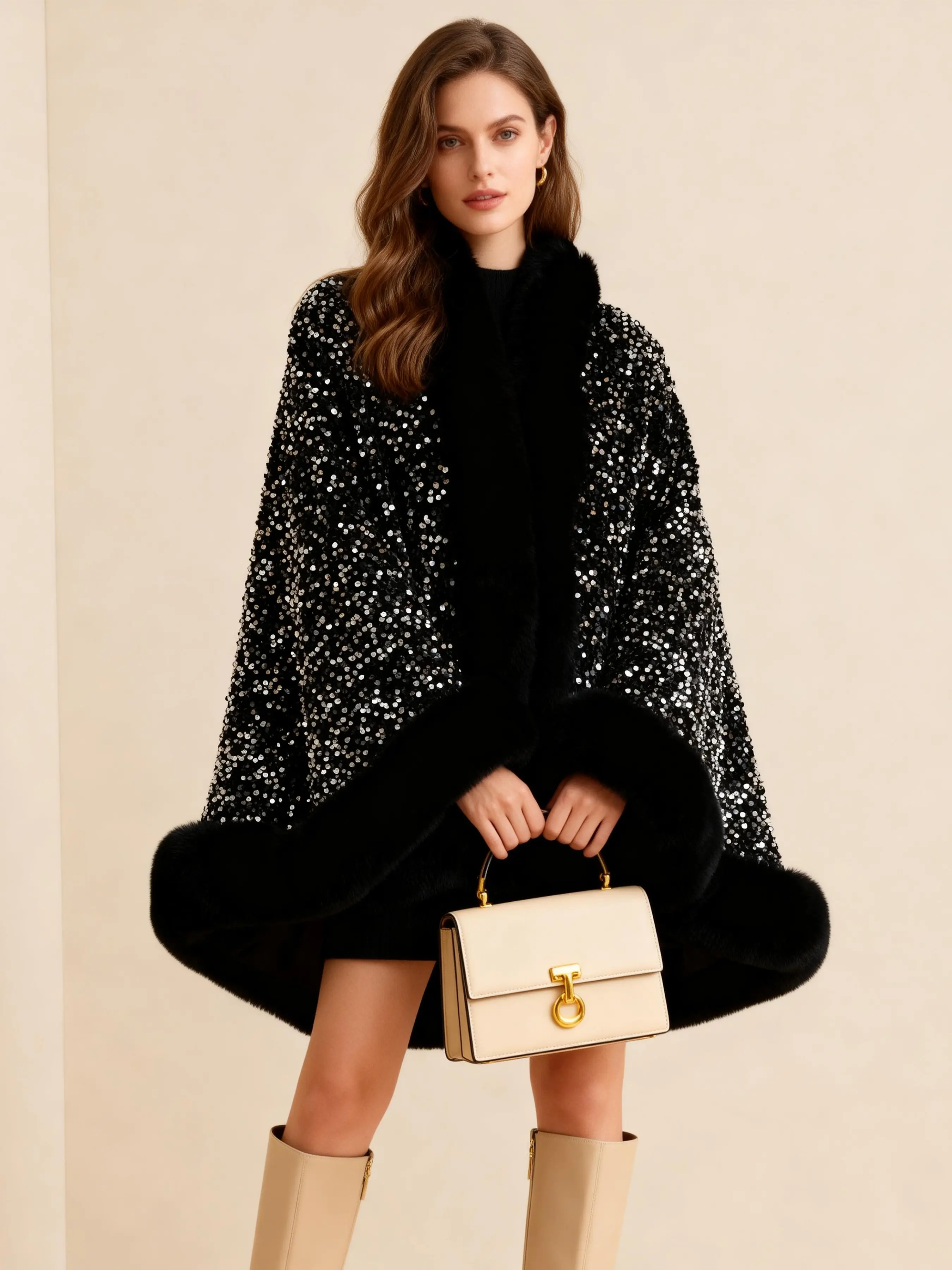 Luxury Winter Warm Plush Shawl, Casual Fashion Accessory, Soft and Cozy Plush Cape Shawl, Elegant Match for Cold Weather, Fluffy Soft Scarf