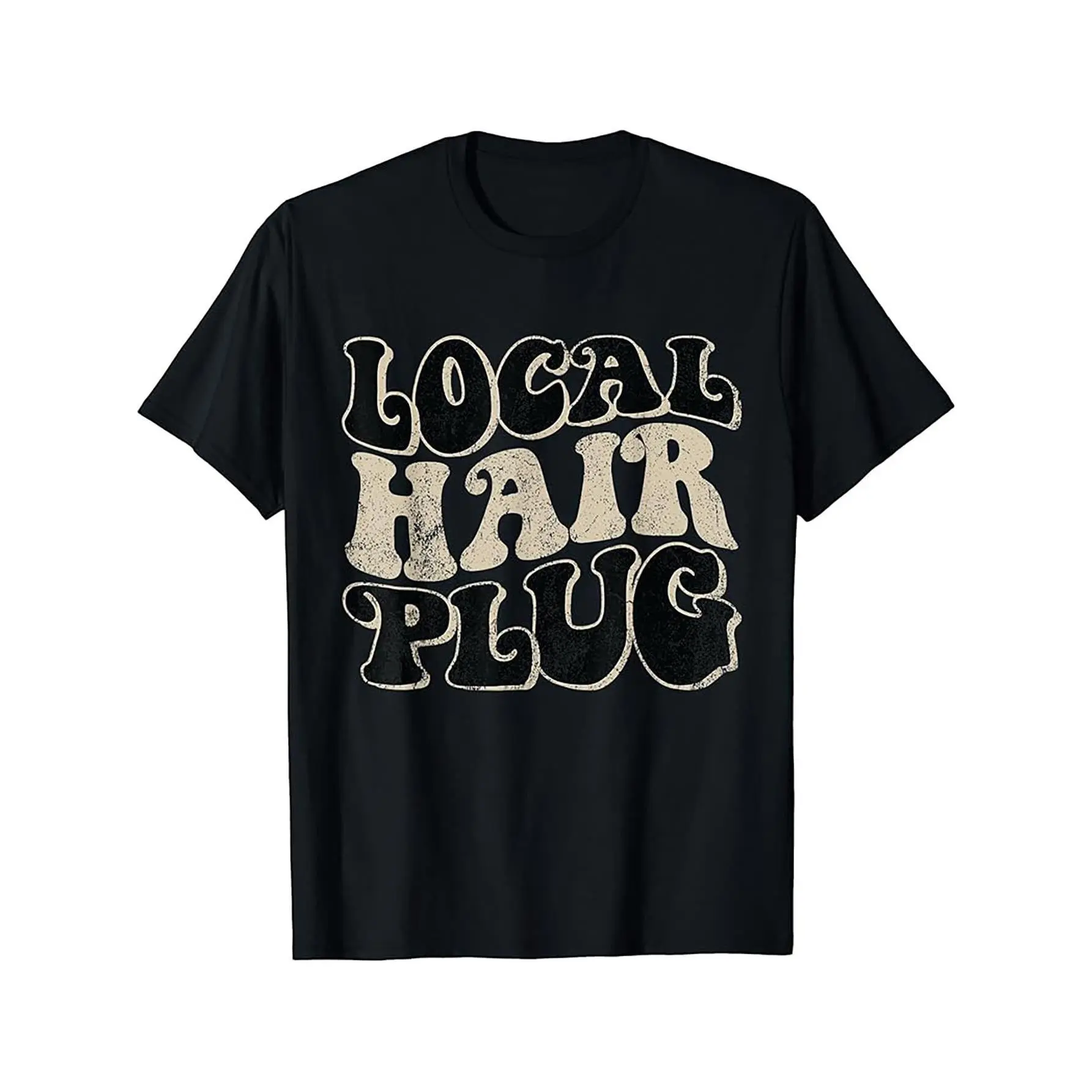 Men's Unisex Vintage Barber Local Hair Plug Graphic Cotton Tee - Black Retro Distressed Logo Print Short-Sleeve Round Neck Casual Graphic Tees, Vintage T-Shirts for Hairdressers Streetwear Shortsleeve