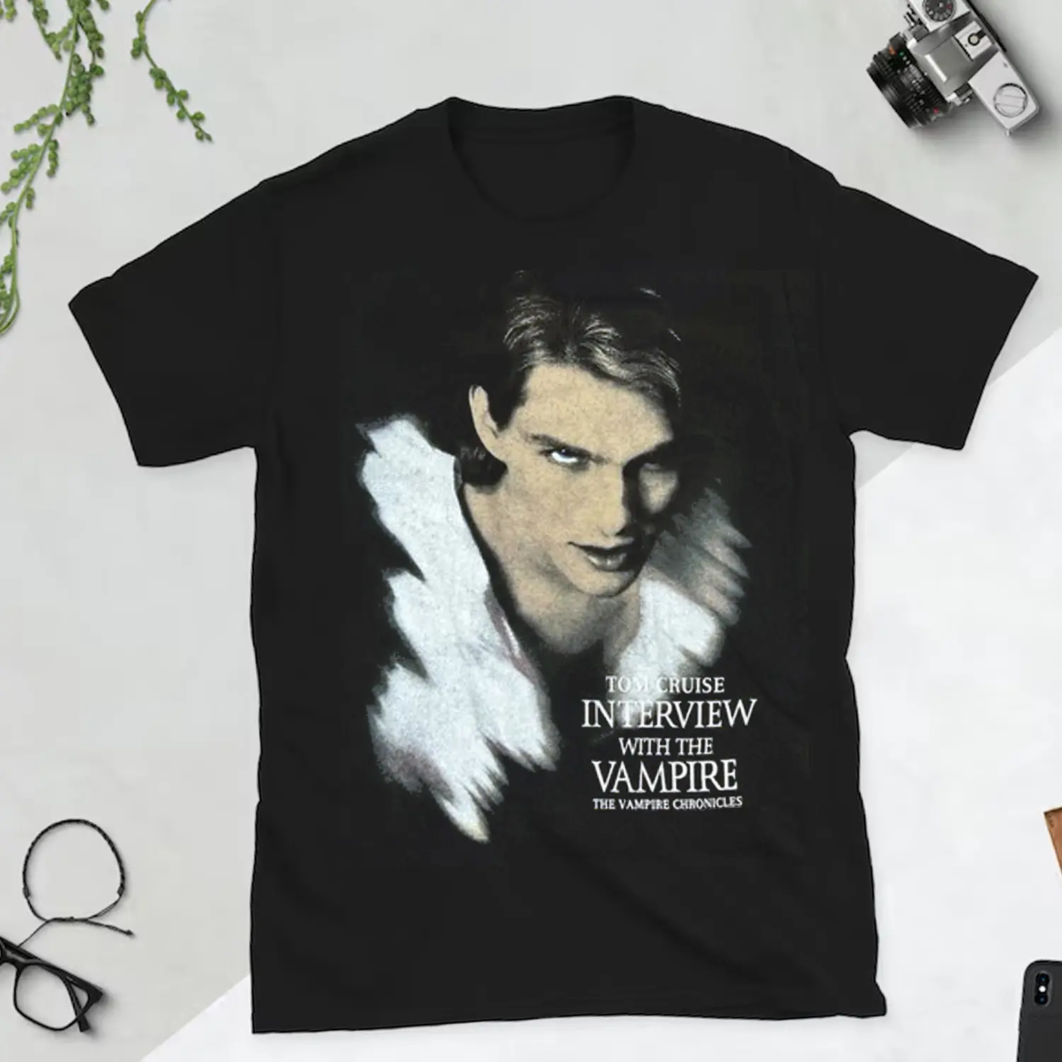 Men's Fitted Round Neck Printed Shortleeve Graphic T-Shirt - Basic Cotton Casual Clothes, 1994 Vintage Interview With The Vampire Tom Cruise Promo Merchandise, S to 5XL, Machine Washable, AA36 Digital Print Menswear Top, Shortsleeve, 3Xl, All Seasons