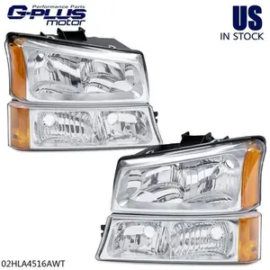 Pair Headlights W/ Amber Reflector Fit For 2003-06 Chevy Silverado Avalanche New