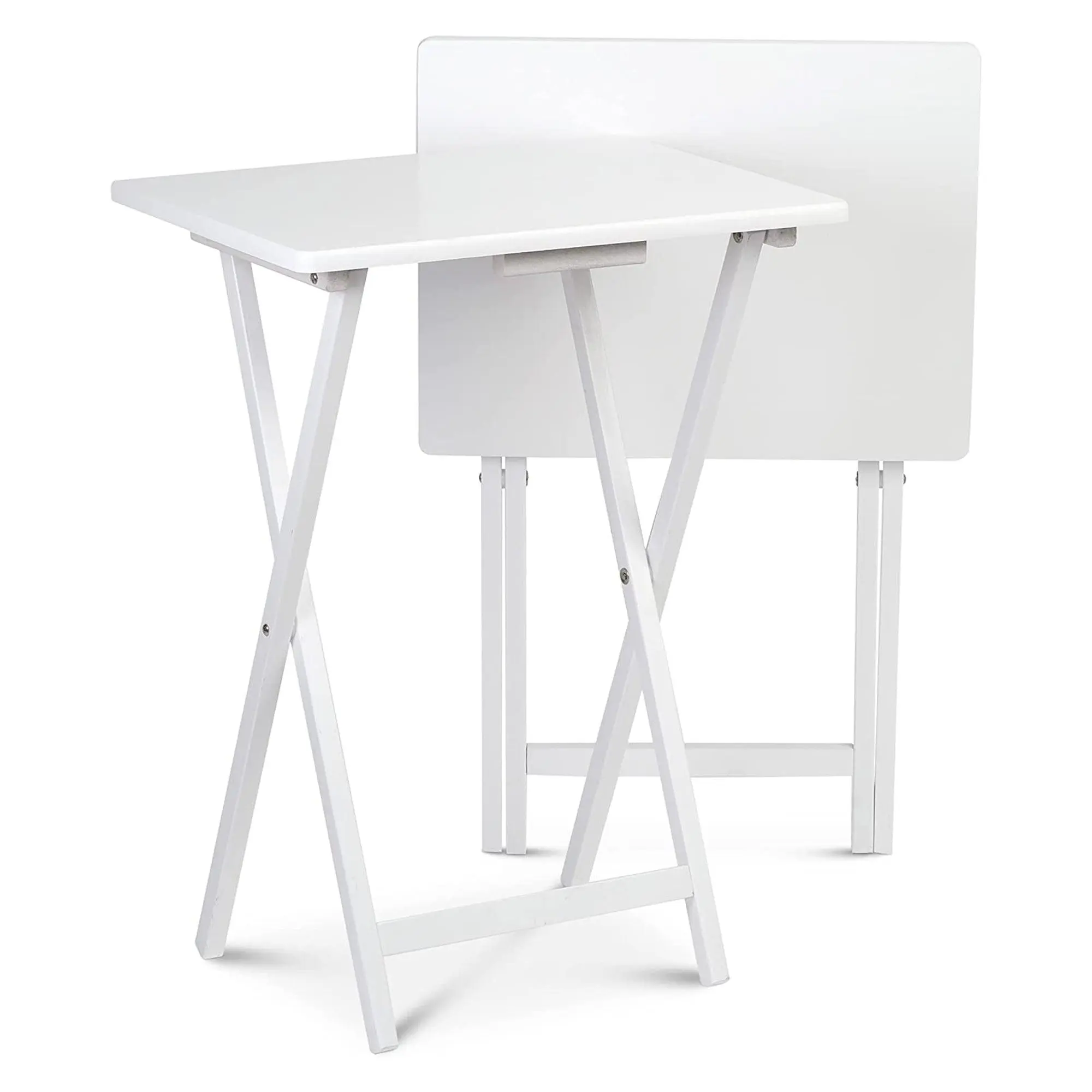 PJ Wood Solid Wood Compact Folding TV Tray and Snack Tables, White, 2 Piece Set PJ Wood Solid Wood Compact Folding TV Tray and Snack Tables, White, 2 Piece Set