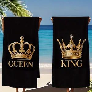 King&queen Cp Beach Towel, Ultra Absorbent Quick-Dry Microfiber, Modern Style for Swimming, Bathing, Camping, Perfect Valentine's Gift