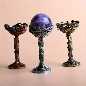 Vintage Metal Display Stand, Glass Ball Holder, Home Decor, Dragon Phoenix Crystal Ball Base, Retro Style, 1pc