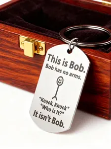 1pc Stainless Steel Stylish Keychain with Engraved Funny Message "This is Bob" - Durable Tag Style Key Ring Backpack Accessory for Backpacks, Bags & Keys - Humorous Gift for Friends, Classmates, Coworkers Keychain Engraving