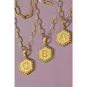 LA3accessories 2 row brass double sided hexagon initial necklace cool  chain love  actually
