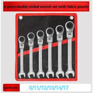 Ratchet Wrench Set Professional Tools 6 Piece Metric Swivel Head Chrome Vanadium Steel Dual Purpose Wrench Set Portable Storage Bag Home Repair Car Maintenance Mechanic Tools