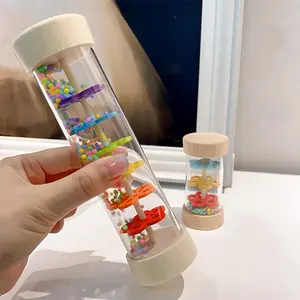 Wooden Rain Sound Tube Toy, Colorful Beads Montessori Toy, Early Education Music Enlightenment Toy, Baby Sensory Training Toy, Stacker, Infant