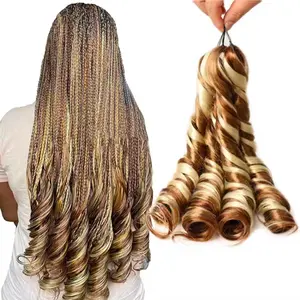 French Curly Braiding Hair, 24 Inch Pre Stretched Braiding Hair, Loose Wave Crochet Braids for Women, Synthetic Hair Extensions