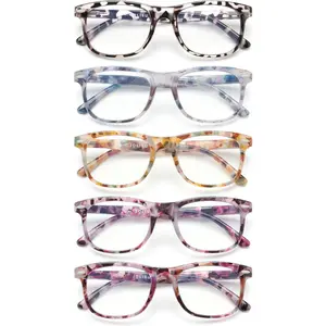 5 Pack Reading Glasses For Women - Stylish Blue Light Blocking Readers -Womens Men Spring Hinge Eyeglasses (1.25)