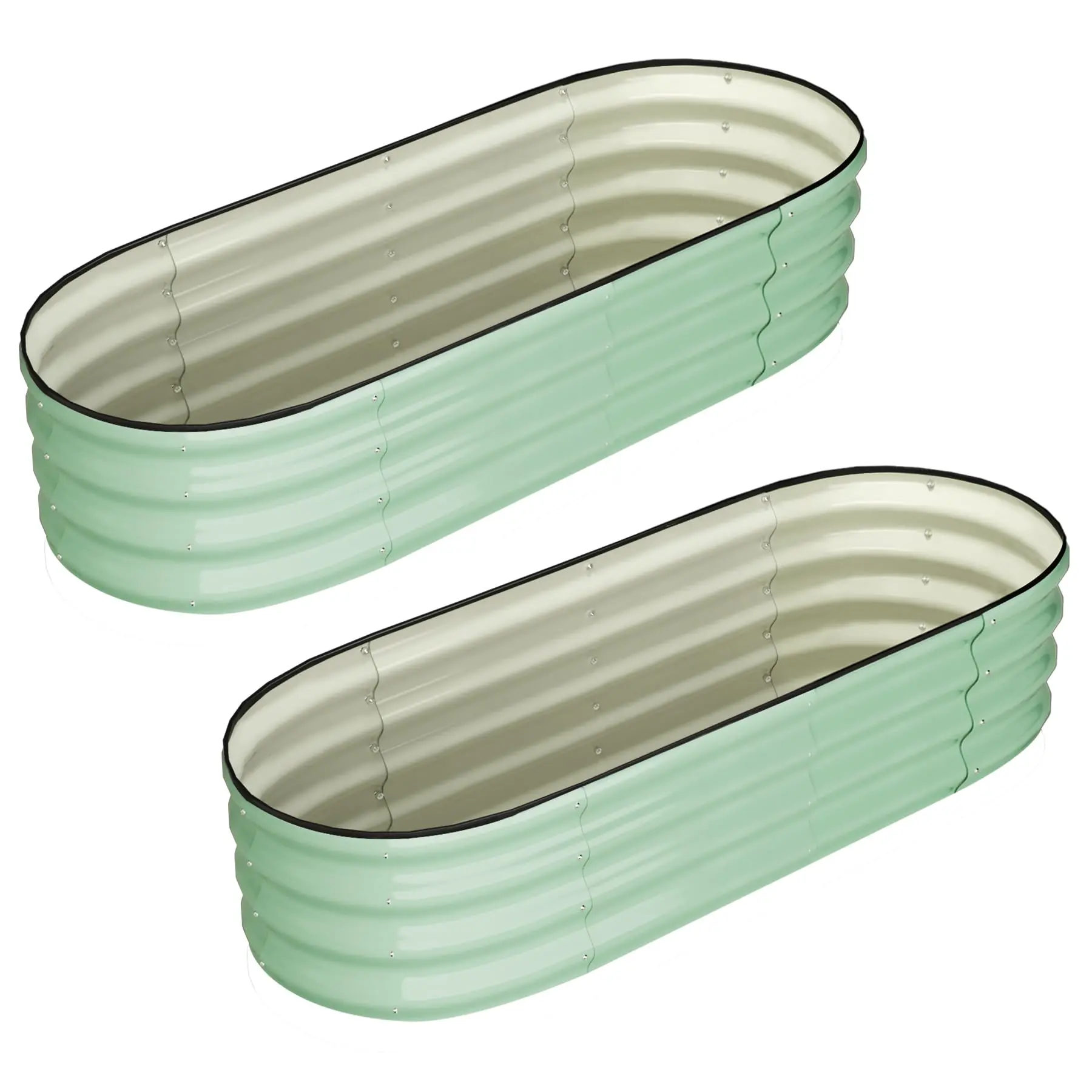 【GARVEE】2-Pack 4.5' x 2' x 1' Galvanized Oval Raised Garden Beds with Open-Ended Base, Tool-Free Assembly, Rubber Edge, Available in Green, White, and Grey, Ideal for Outdoor Plants, Vegetables, Flowers, and Fruits